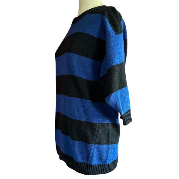 Vintage Sweater Womens Size Small Blue Black Striped Batwing Retro 80s Twee Indy - Picture 6 of 8